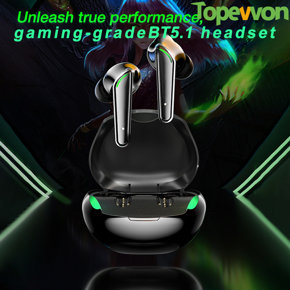 Ture Bluetooth Gaming Headset TWS Wireless Bass Headphones 9D HIFI Stereo Noise Reduction Earbuds Ultra Low Latency with Mic LED Charging Case