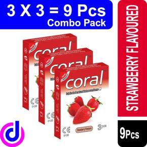 Coral - Strawberry Flavoured Condom 3 x 3 = 9 pcs ( Combo Pack )