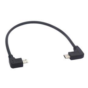 Type C to Micro USB Cable 90 Degree Micro 5 Pin Male to USB C Male Extension - black