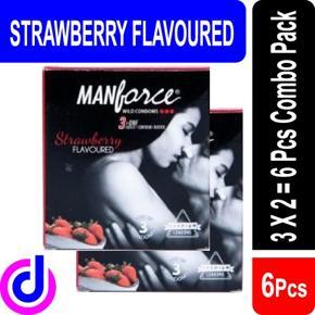 Manforce Strawberry Flavour Condom 3 x 2 = 6 Pcs - Combo Pack