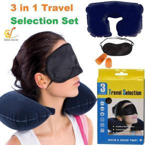 Travel Selection 3 in 1 with Comfort Neck Pillow Sleeping Eye Mask & Travel Earplug Set (Darun Online Shop)