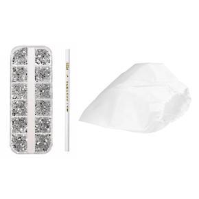 3000Pcs 3D Acrylic 2mm Gems Studs Nail Art Kit + Pen with ​8Pcs Nail Dust Bag Polish Vacuum Cleaner Replacement Bags