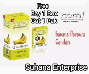 Coral - Banana Flavors Lubricated Natural Latex Condom - Bay 10 Gat 1 Free