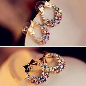 Cute Crystal Rinestone Alloy Charming Bowknot Studs Earrings Women