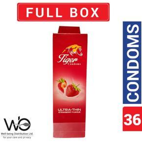 Tiger - Ultra Thin Strawberry Flavour Condom - Full Box - 3x12=36pcs (টাইগার স্ট্রবেড়ী কনডম)