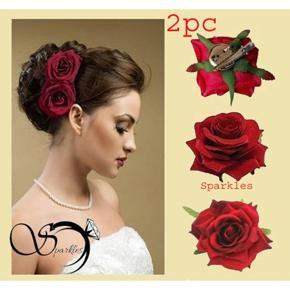 Large Red Rose Flower  Hair Clip For Girls & Women - 2 pcs