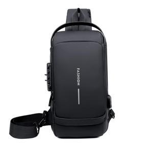 USB Charging Men Multifunction PU Chest Bag Sport Sling Bag Male Anti-theft Chest Bag with Password Lock with Adjustable Shoulder