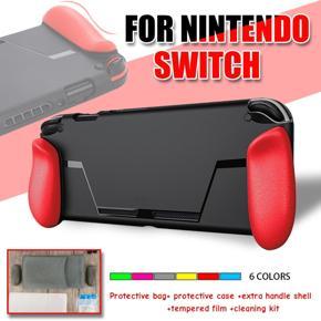 Ergonomic Grip Protective Case for NINTENDO SWITCH + Tempered Film Accessories - gules