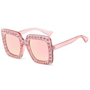 Rhinestone Big Frame Women Lady Large Frame Travel Driving Eyewear Glasses cherry pink