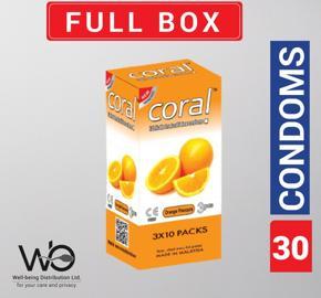 Coral - Orange Natural Latex Condom - Full Box - 3x10=30pcs