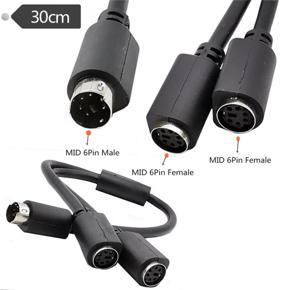 Mini DIN 6-Pin Splitter Y Adapter Cable 6 Pin PS/2 PS2 Data One male and two female Cable 0.3m 30cm