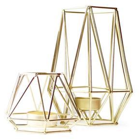 Set of 2  Geometric Metal Tealight Candle Holders for Living Room & Bathroom Decorations - Centerpieces for Wedding & Dining Room, Coffee Side Tables Decor