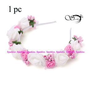 Artificial flower white and pink flower hair band for girls-1 pc