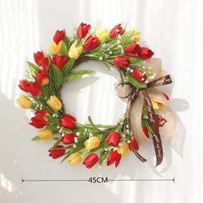 Spring Wreath Artificial Tulip Wreath for All Seasons Round Wreath for Front Door Farmhouse Wall Window Decor