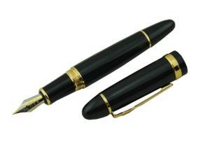 Jinhao Vivid Black Fountain Pen with Gold Trim for Office Writing