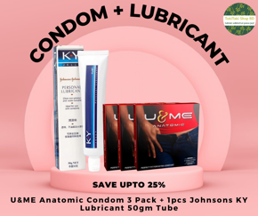 Condom & Lubricant Combo Pack - 3 Pack U&Me Anatomic Condom + J&J's K Y Jelly Personal Lubricant 50g Tube