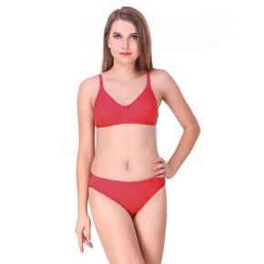 Xcilos Polycotton Non-Wired Bra & Panty Set  Non Padded for Women & Girls Red