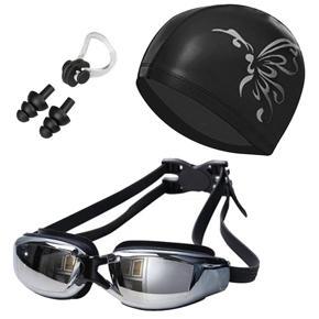 Swimming Cap 3 in 1 Goggles + Swimming Cap + Nose Clip Earplug Combination Kit Waterproof Unisex Swimming Cap