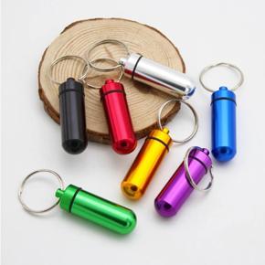 Water Proof Mini Aluminum Capsule Case Key chain Ring Tablet Storage Box Bottle Holder Survival Kits (Random Color)