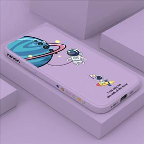 Hontinga for OPPO Reno 2F Case Cartoon Astronaut Side Design Back Cover Soft Square Edge Liquid Silicone Phone Cases