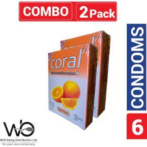 Coral - Orange Natural Latex Condom - Combo Pack - 2 Packs - 3x2=6pcs