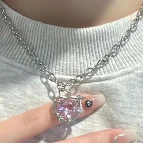 Lovely Pink Heart Zircon Barbie Necklace Pendant Ins Girl New