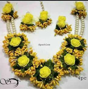 Artificial flower Jwellery ornaments set Yellow color for women-4pc