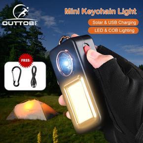 Outtobe Keychain Light COB LED Flas-hlight Mini Pocket Flas-hlights Solar Charging Light USB Rechargeable Keychain Flas-hlight Emergency Lamp