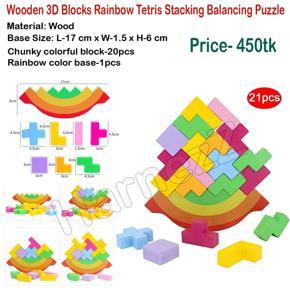 Wooden 3D Blocks Rainbow Tetris Stacking Balancing Puzzle Toys