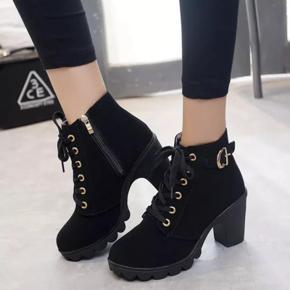 Women Boot High Heel Lace Up Ankle Boots Ladies Buckle Platform Shoes