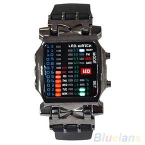 Unisex Binary LED Digital Date Square Dial Casual Sport Plastic Band Wrist Watch