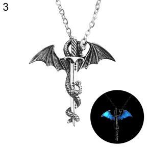 Punk Men Glow In The Dark Dragon Sword Pendant Chain Necklace Party Jewelry Gift