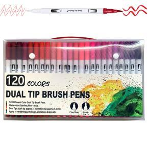 120 Colors Dual Tip Brush Pens Art Markers Set Flexible Brush & 0.4mm Fineliner Tips Watercolor Color Pens Perfect for Children Adults Artists Journaling Drawing Sketching Coloring Calligraphy Hand Le