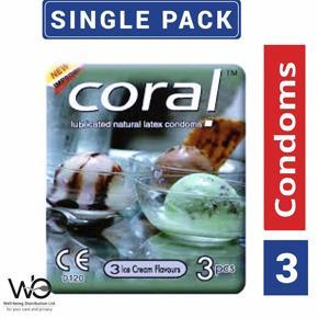 Coral Ice Cream Flavored Lubricated Natural Latex Condom- 3x1- 3 Pieces