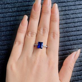 Cushion Cut Blue Synthetic Engagement Ring