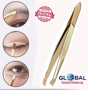 Eyebrow Tweezer Hair Removal Gold plated Stainless Steel 8.8cm long ( Shon )