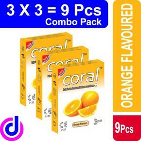 Coral  Orange Flavours Condom - 3 x 3 = 9 pcs  ( Package )