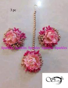 Artificial Flower Earrings & Tikli Set -3 pc