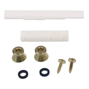 2 x Electric Acoustic Guitar Bass Strap Button Screw Lock Pins Pegs & 1 Set of Acoustic Ukulele Nut and Saddle Set Bone