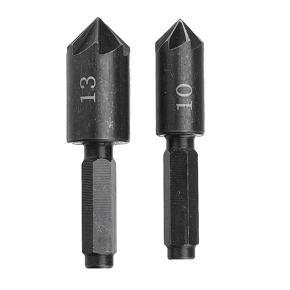 Drillpro 2pcs 1/4 Inch Hex Shank 7 Flute Straight Countersink Drill Bit Set 10/13mm Chamfer Cutter Woodworking Tools -