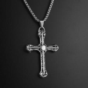 Men Vintage Titanium Steel Jesus Cross Pendant Chain Necklace Party Jewelry Gift