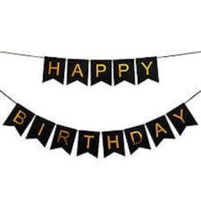 Happy Birthday Paper Card Banner, Letters Banner for Party Supplies, Birthday Decorations - Black