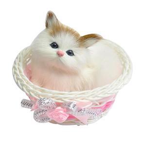 Lifelike Screaming Sound Cat in Basket Plush Doll Kids Toy Home Car Decoration