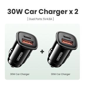 UGREEN USB Car Charger 30W Quick Charge 4.0 QC4.0 QC3.0 PD Type C Fast Car USB Charger For iPhone Xiaomi Samsung Google