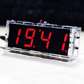 Compact 4-digit DIY Digital LED Clock Kit Light Control Temperature Date Time Display with Transparent Case Red