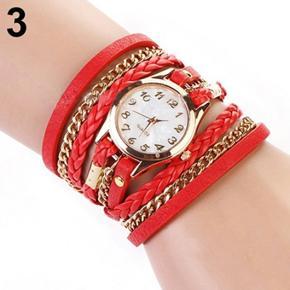 Women Casual Vintage Braided Multilayer Weave Faux Leather Bracelet Wrist Watch