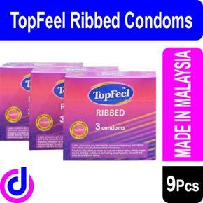 Top Feel Ribbed Condom - 3 x 3 = 9 Pcs- Red  ( Combo Pack )