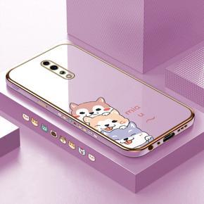 Hontinga for OPPO Reno Z Back Cover Luxury 6D Plating Cute Cartoon Printing Side Pattern Case Soft Silicone Square Phone Cases