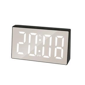 Snooze Alarm Clock Digital Mini LED Clock Mirror Alarm Clock Brightness Clock with Thermometer Calendar Function