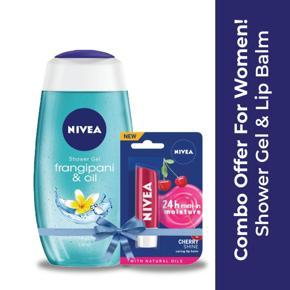 Nivea Frangipani & Oil Shower Gel 250ml & Lip Care Cherry Shine 4.8g Combo Offer